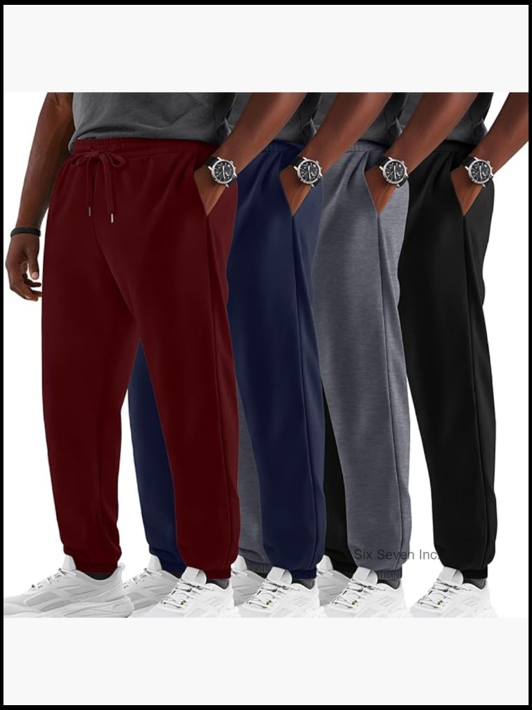 4 Pack Big And Tall Men's Sweatpants Drawstring Joggers Elastic Waist Athletic